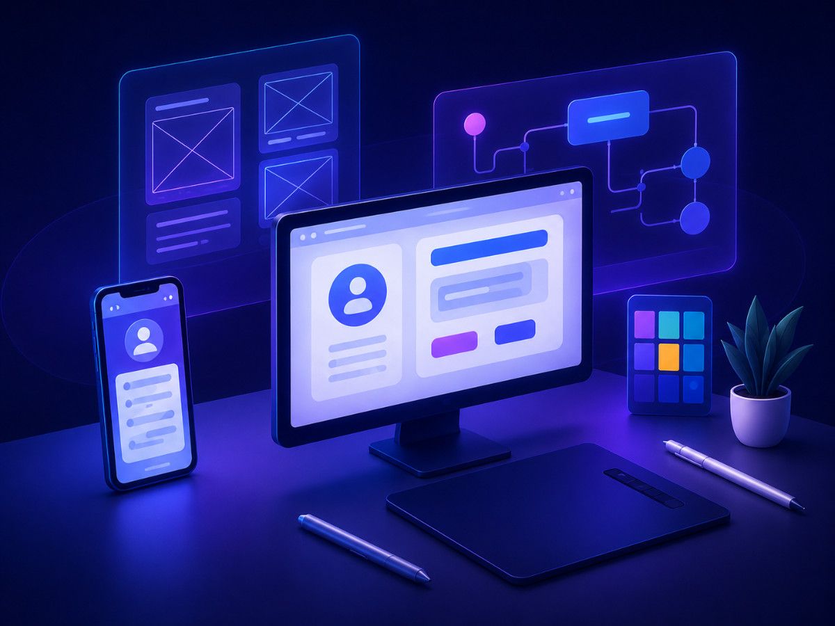 Ilustración de diseño UX/UI para productos digitales centrados en la experiencia de usuario.